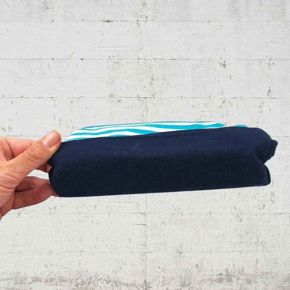 Ralph Lauren Striped Canvas Cosmetic‎ Pouch Navy Turquoise Pink Logo Travel Bag